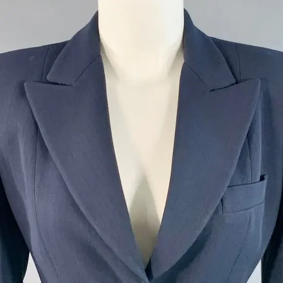 EMPORIO ARMANI Size 4 Navy Wool Blend Stripe Single Button Jacket Blazer - Picture 2 of 8